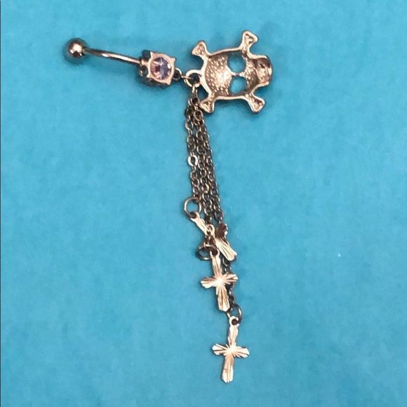 ❤️ Stainless steel skull belly ring with drop down - Picture 4 of 7